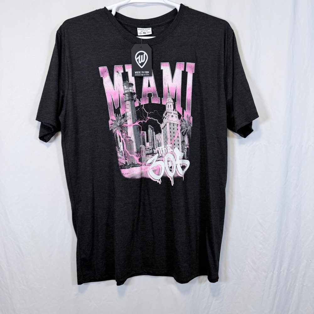 Where I'm From T-Shirt Miami The 305 Graphic Gray Pink City‎ Skyline XXL
